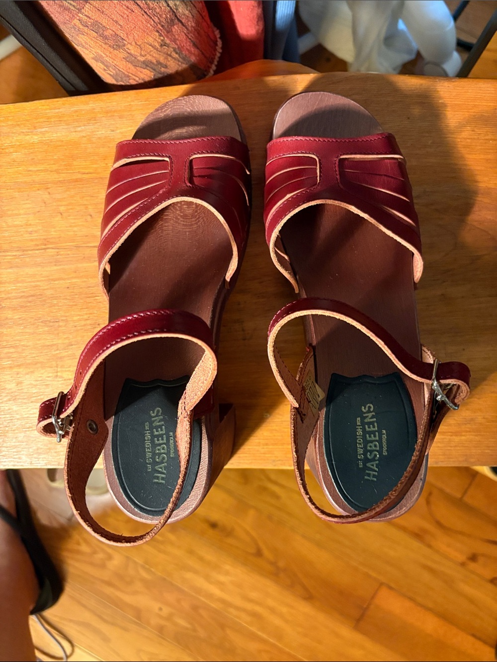 Swedish Hasbeens Burgundy Leather Strappy Sandals